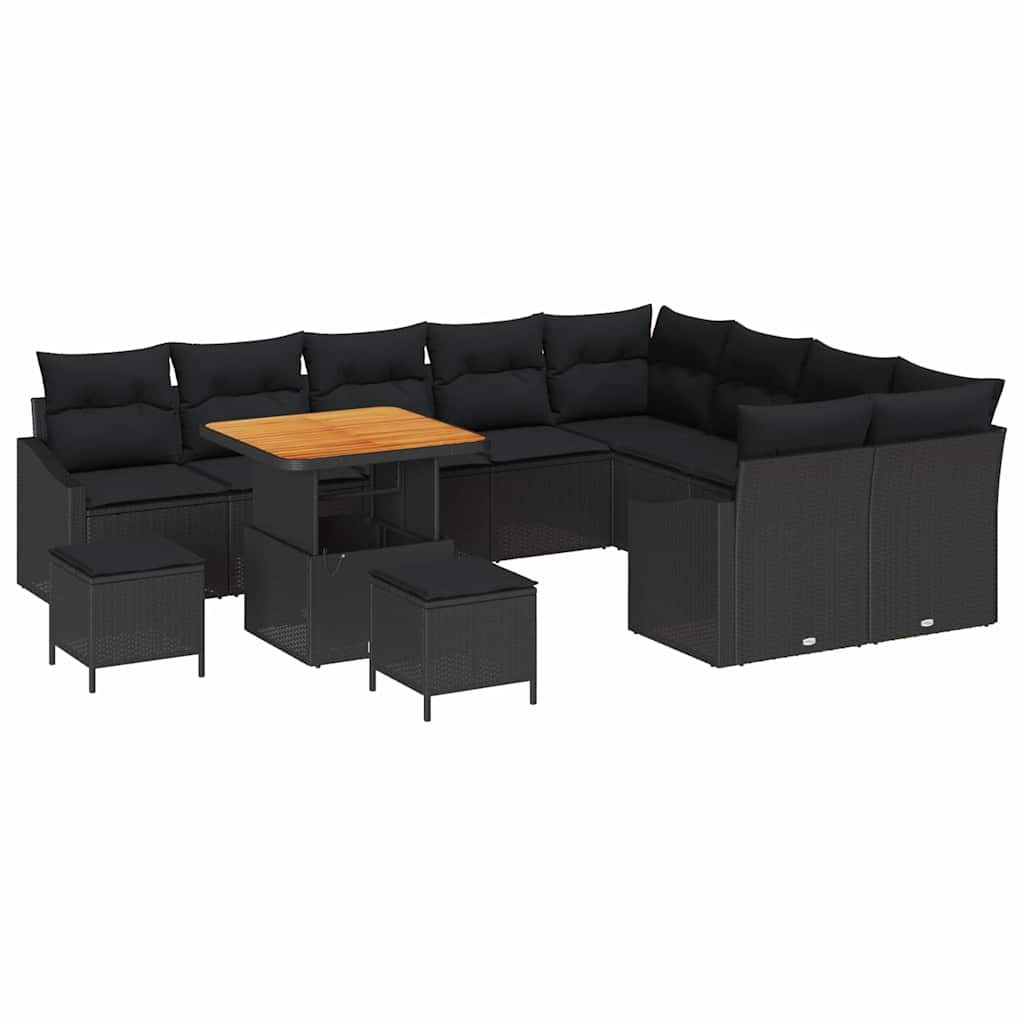 Garten-Sofa-Set mit Kissen 12 pcs Schwarz 80 x 80 x 71 cm